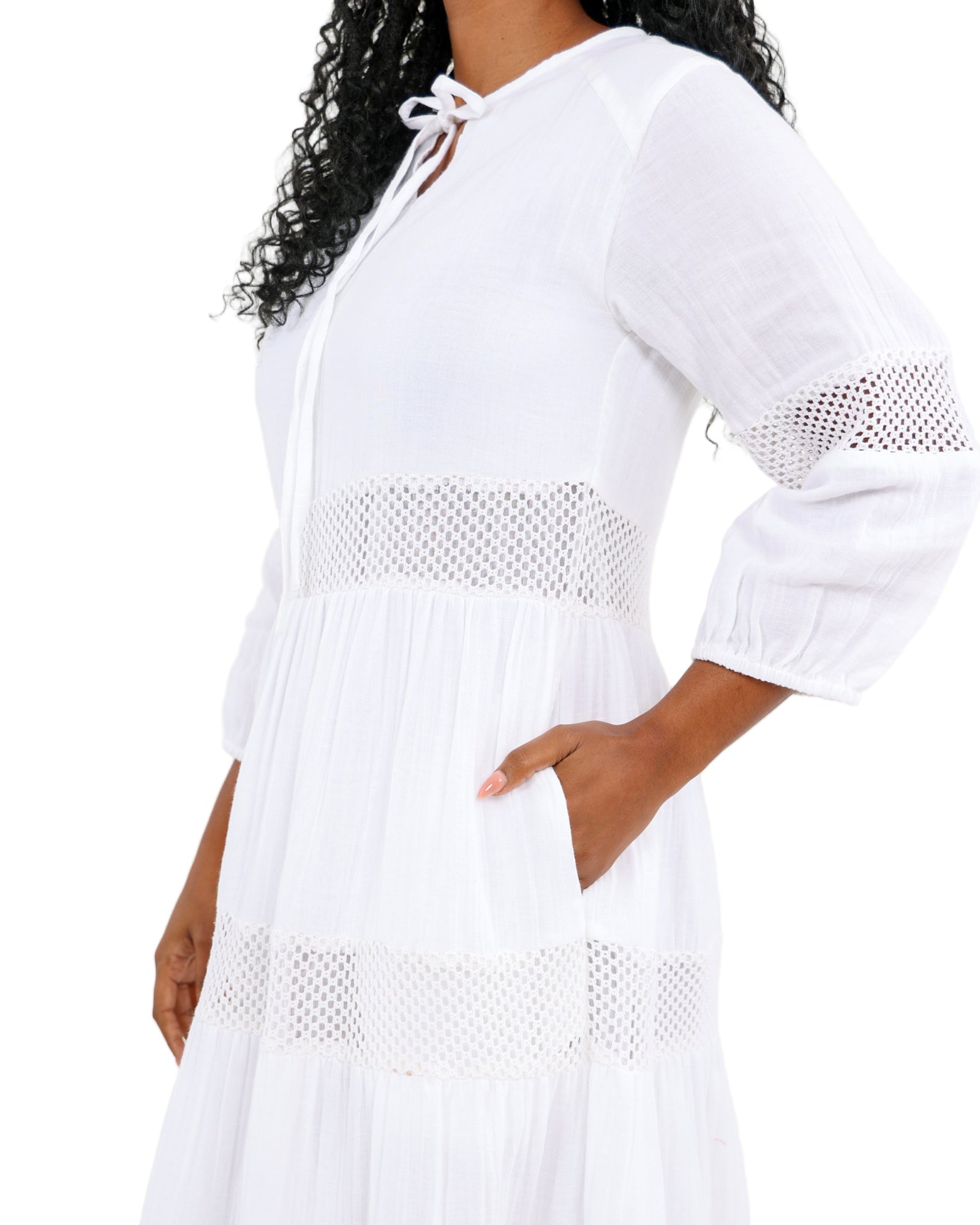 Lace Inset Reverie Tiered Soft Cotton Dress