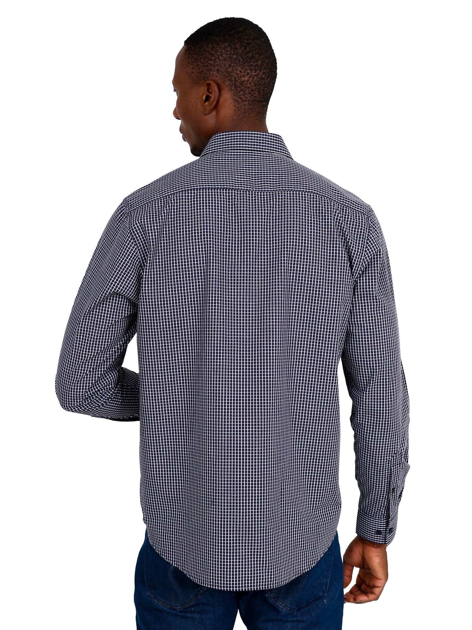 Long Sleeve Navy Check Cotton Rich Casual Shirt