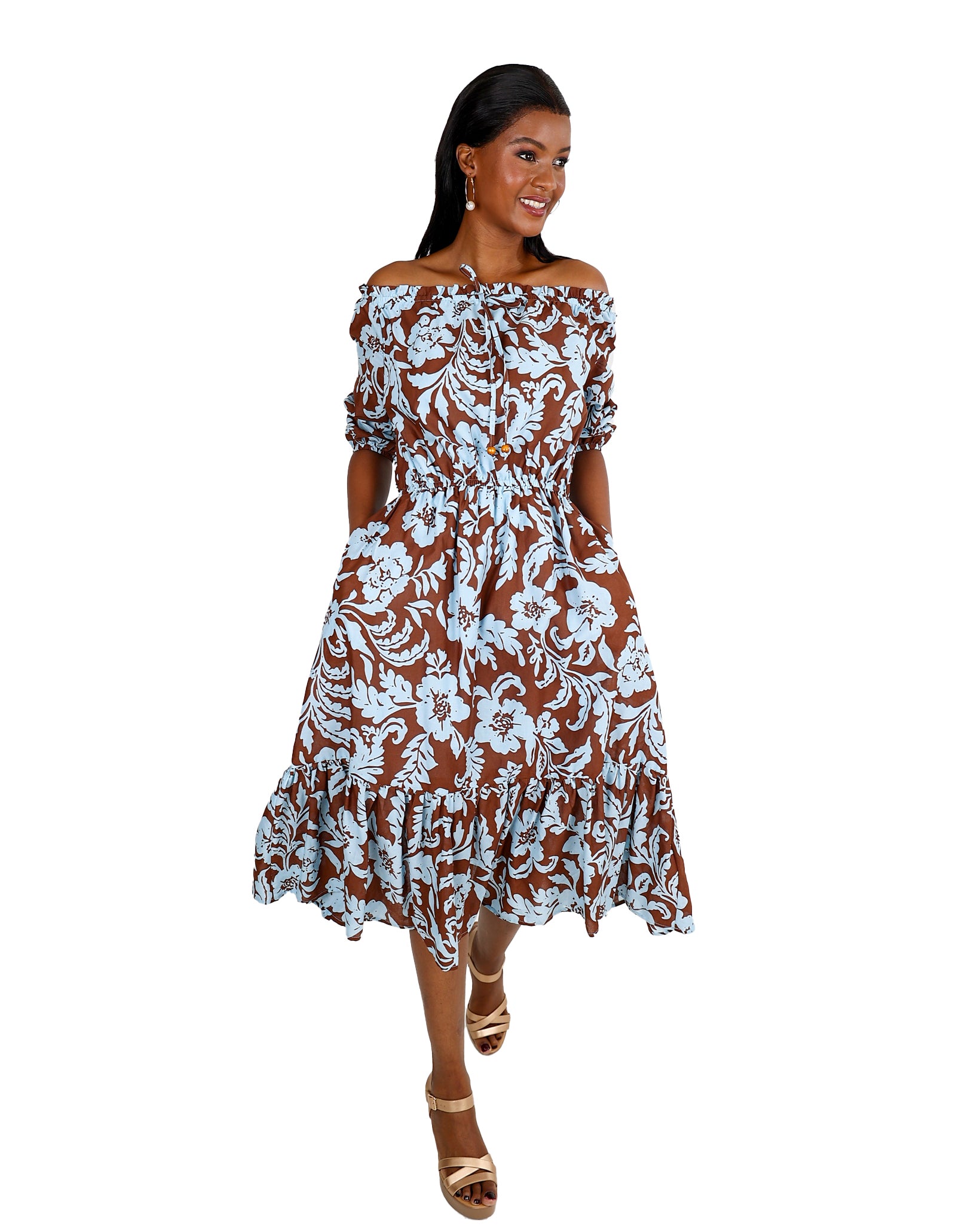 Mirelle Floral Off-Shoulder Cotton Dress