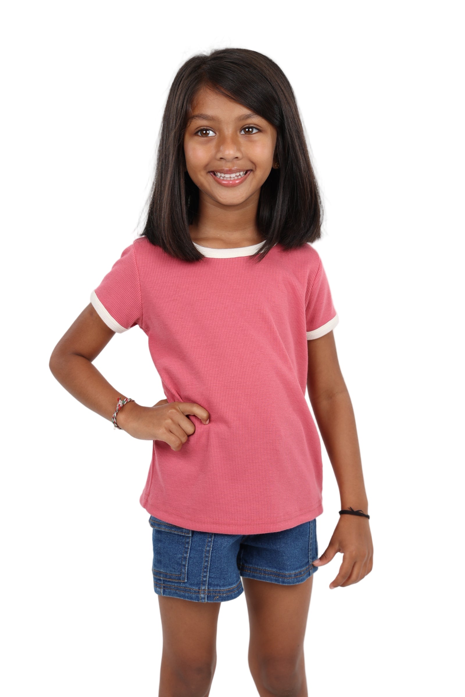 Short Sleeve Contrast Ribbed T-Shirt