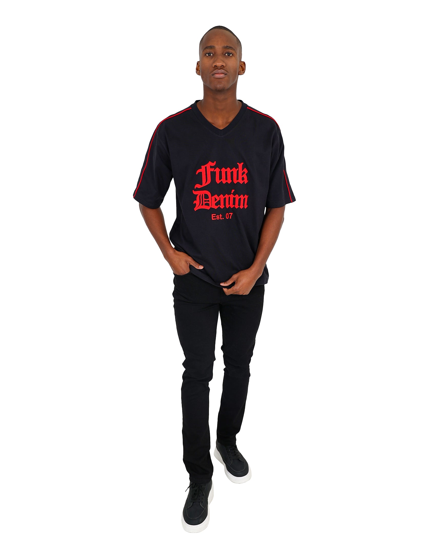 Funk Short Sleeve Black Appliqued T-Shirt