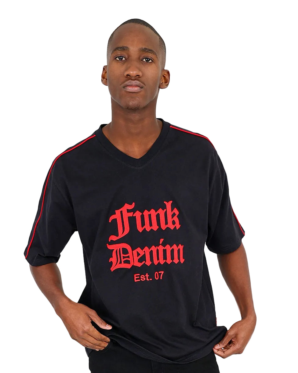Funk Short Sleeve Black Appliqued T-Shirt