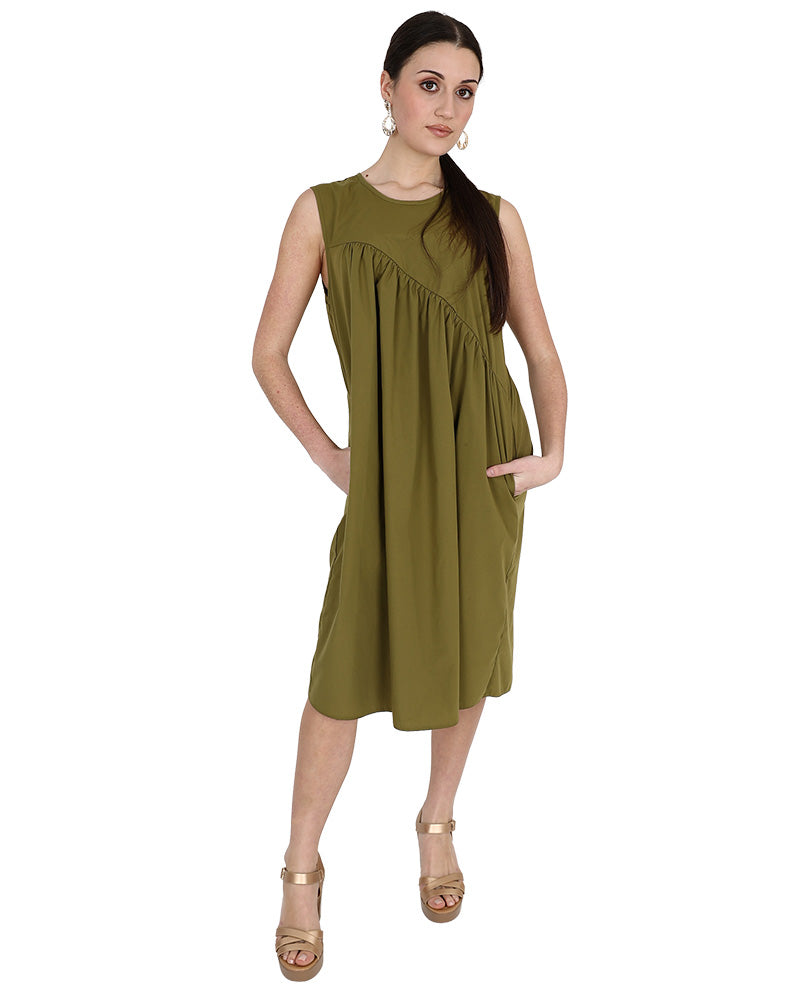 Sleeveless Olive Asymmetrical Detail Dress