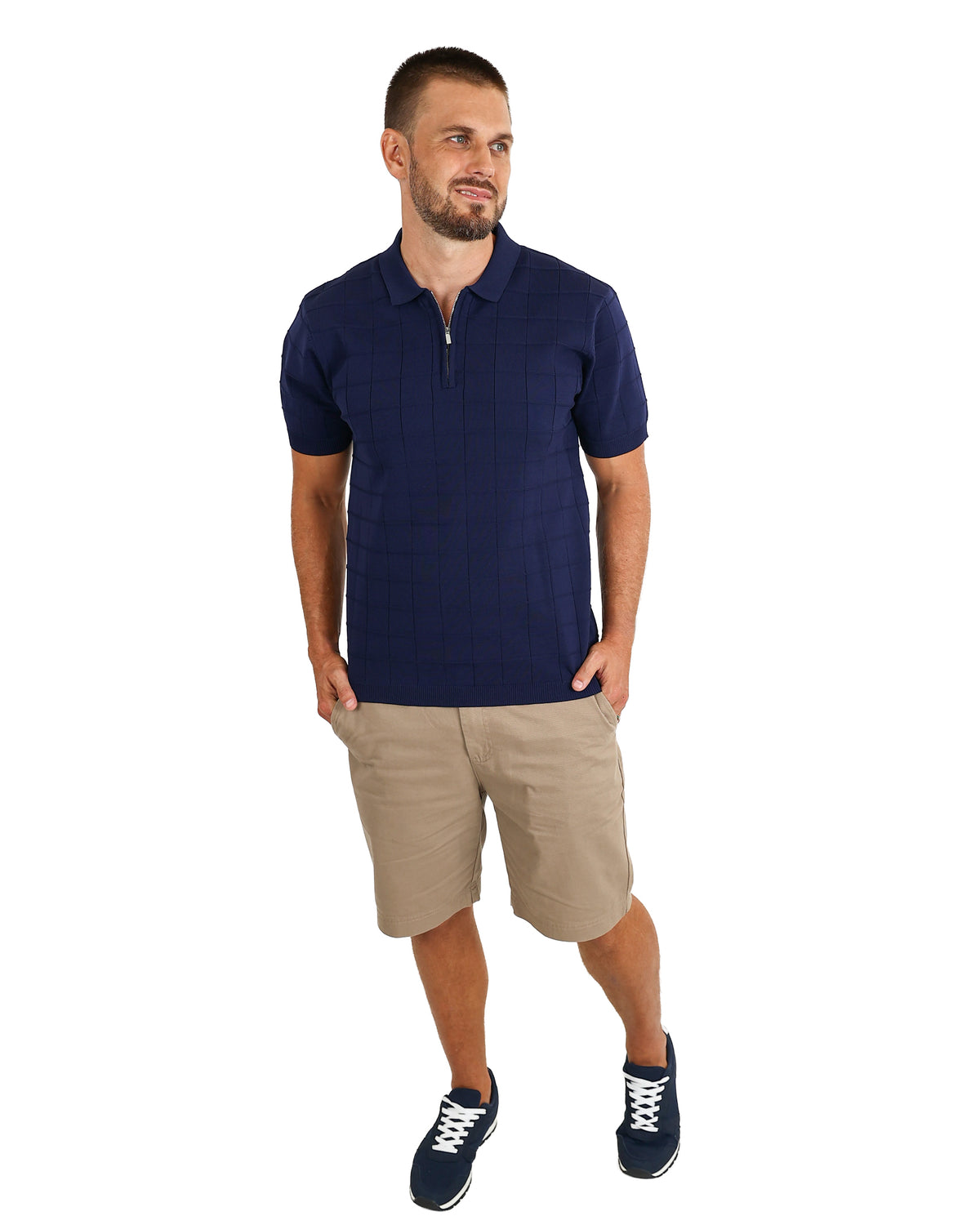 Short Sleeve Navy Zip Placket Golfer
