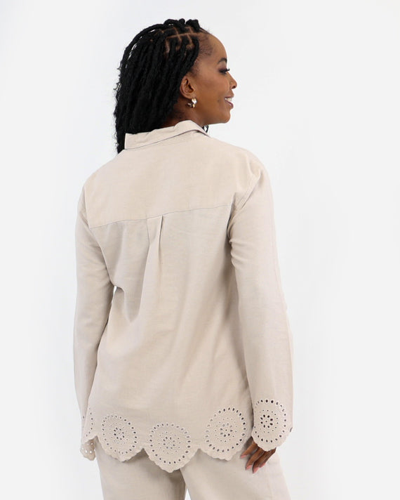 Broderie Cut-Out Blouse In A Cotton-Linen Blend