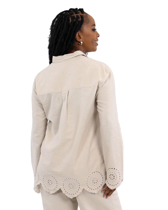 Broderie Cut-Out Blouse In A Cotton-Linen Blend