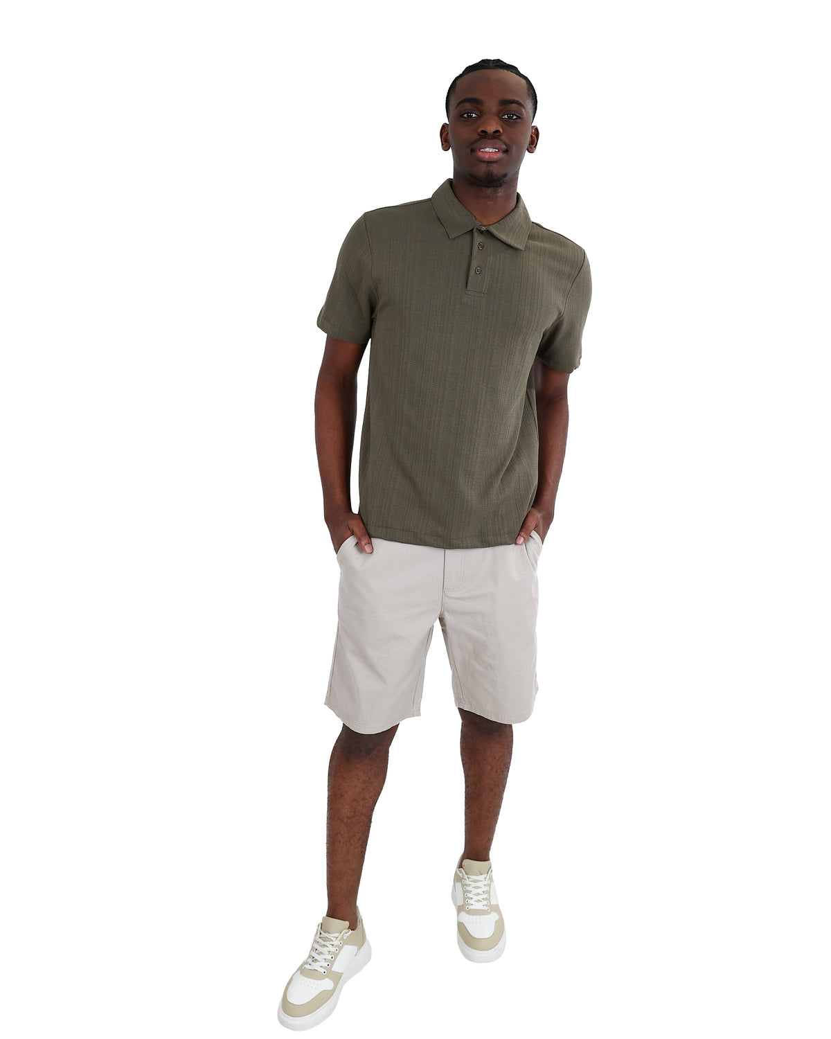 Short Sleeve Olive Cotton Blend Textured Golfer