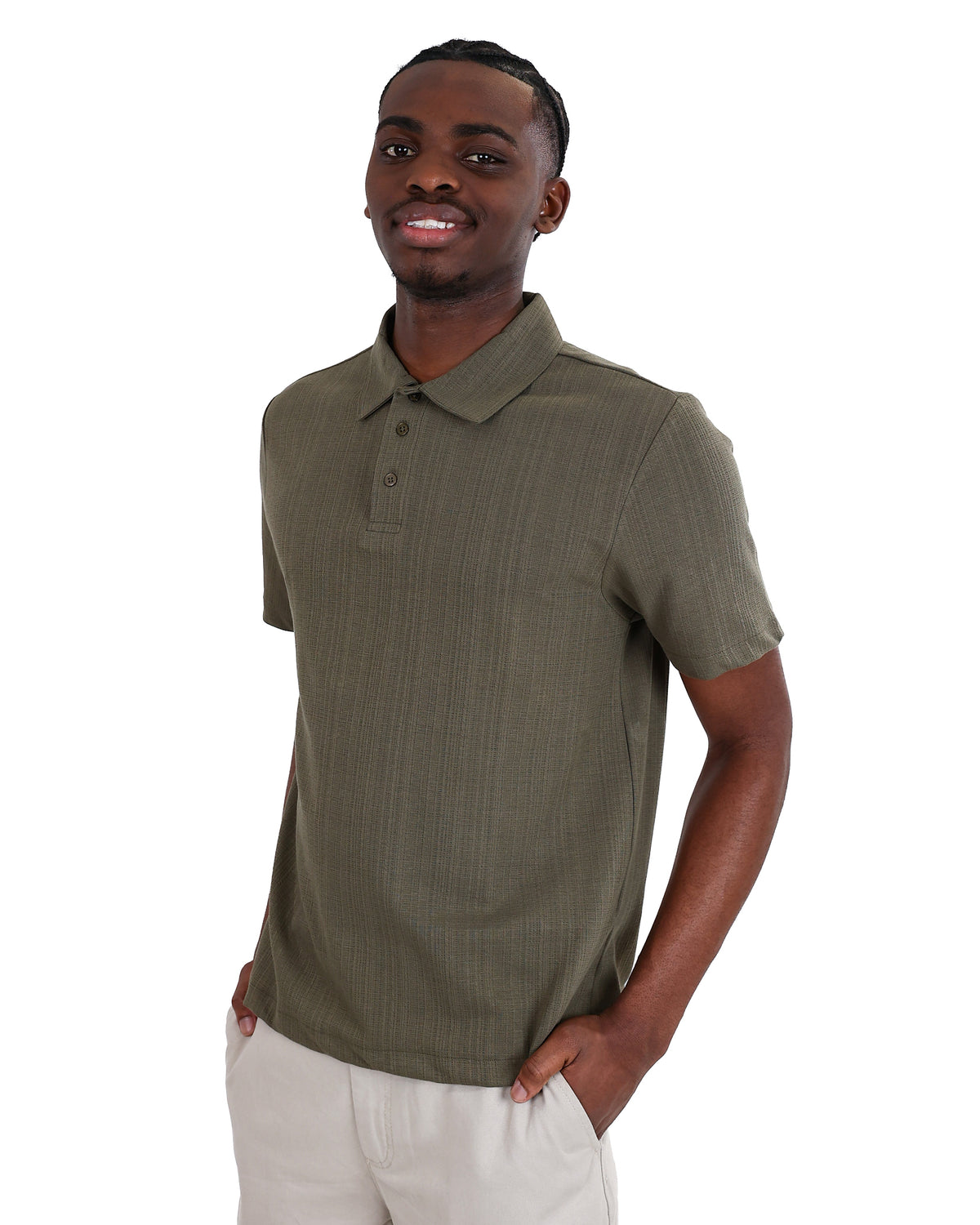 Short Sleeve Olive Cotton Blend Textured Golfer