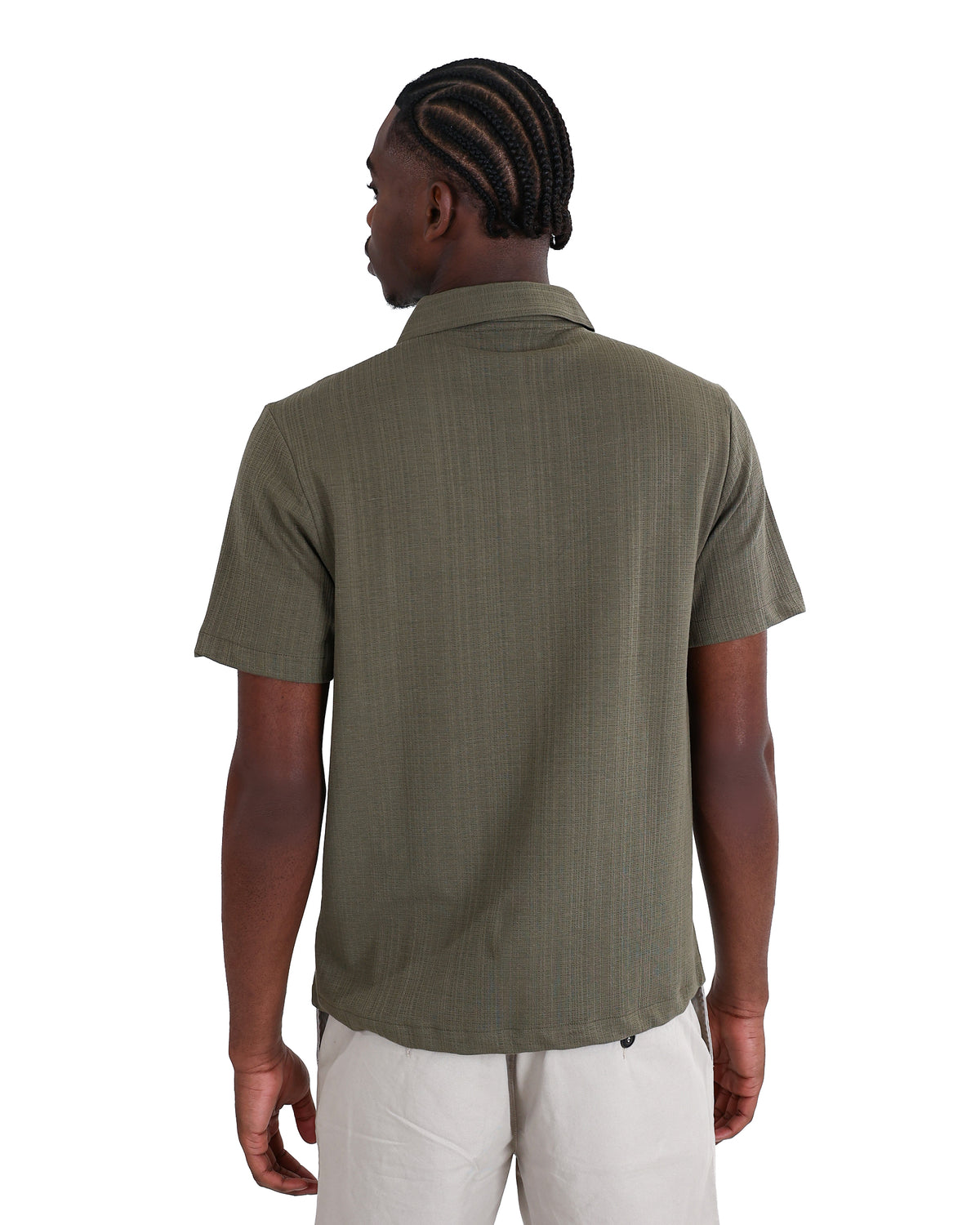 Short Sleeve Olive Cotton Blend Textured Golfer