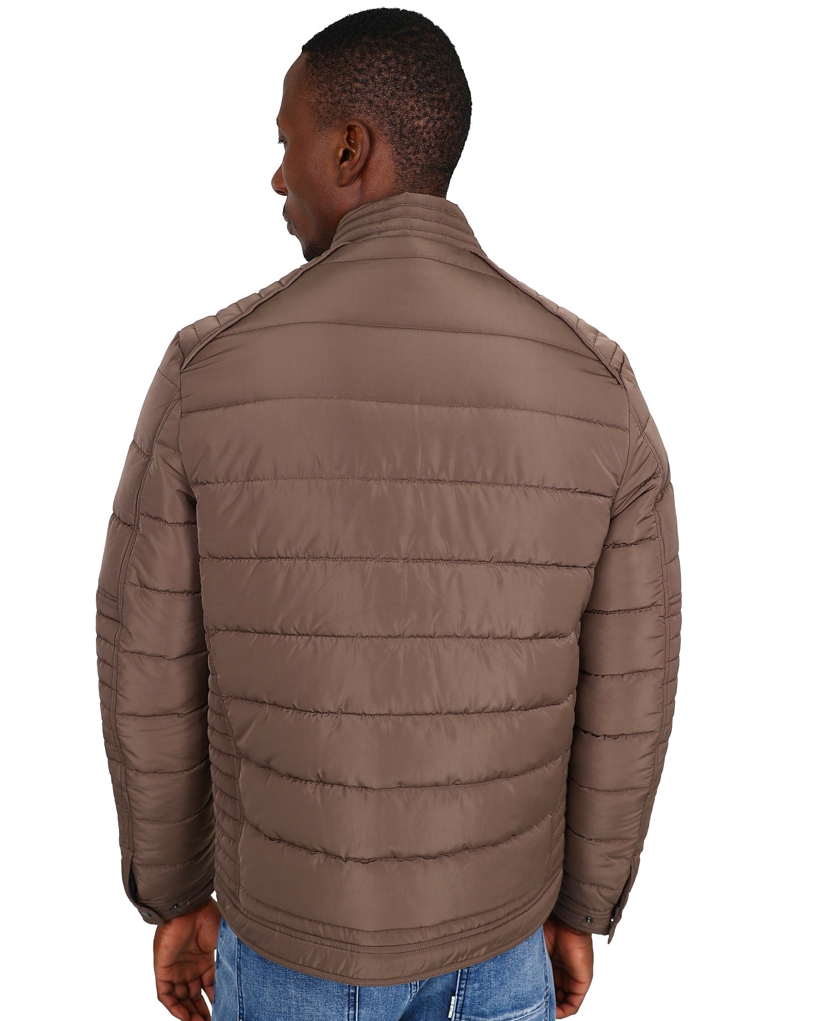 Ferrani Taupe Quilted Biker Style Puffer Jacket