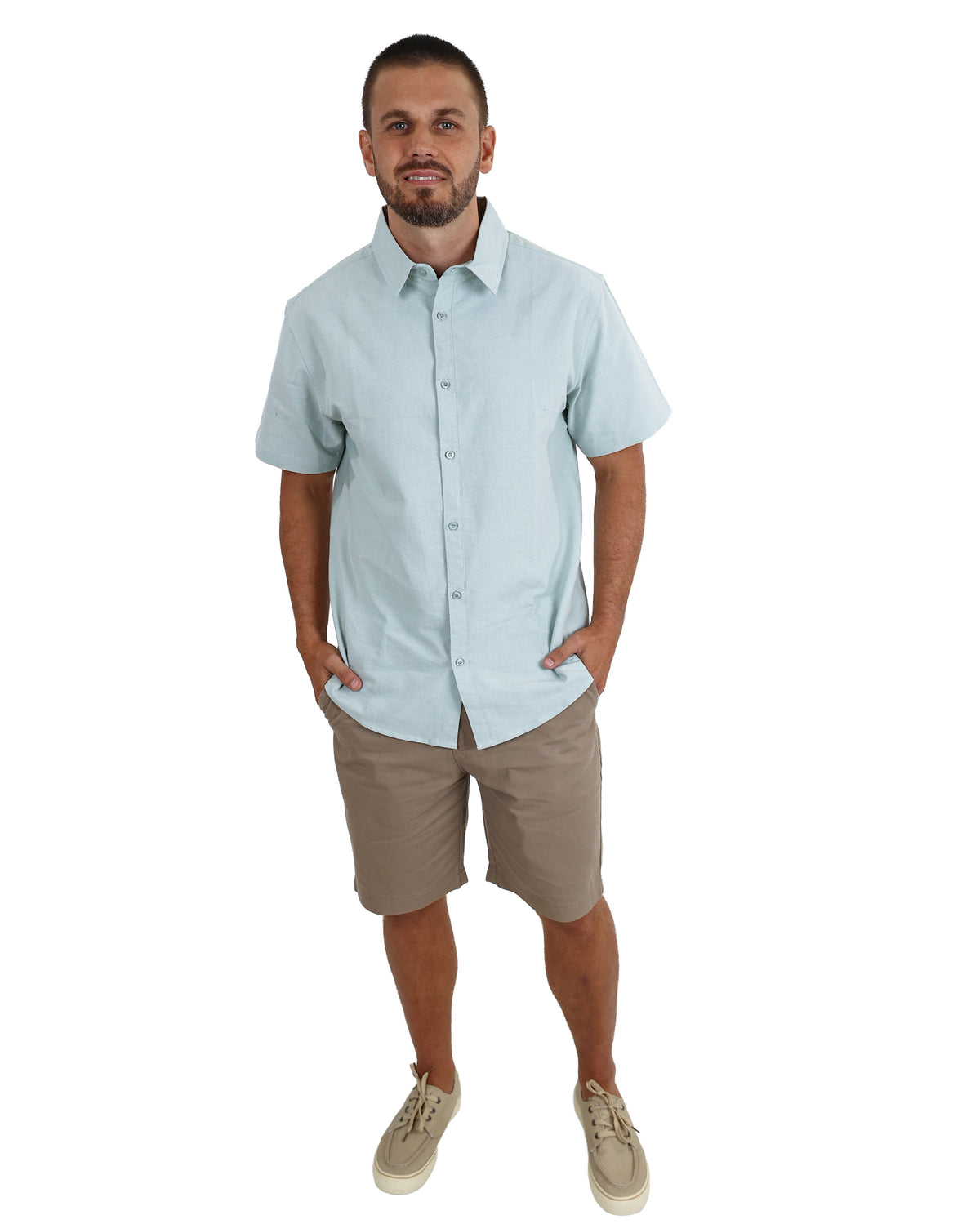 Short Sleeve Mini Oxford Sage Cotton Shirt