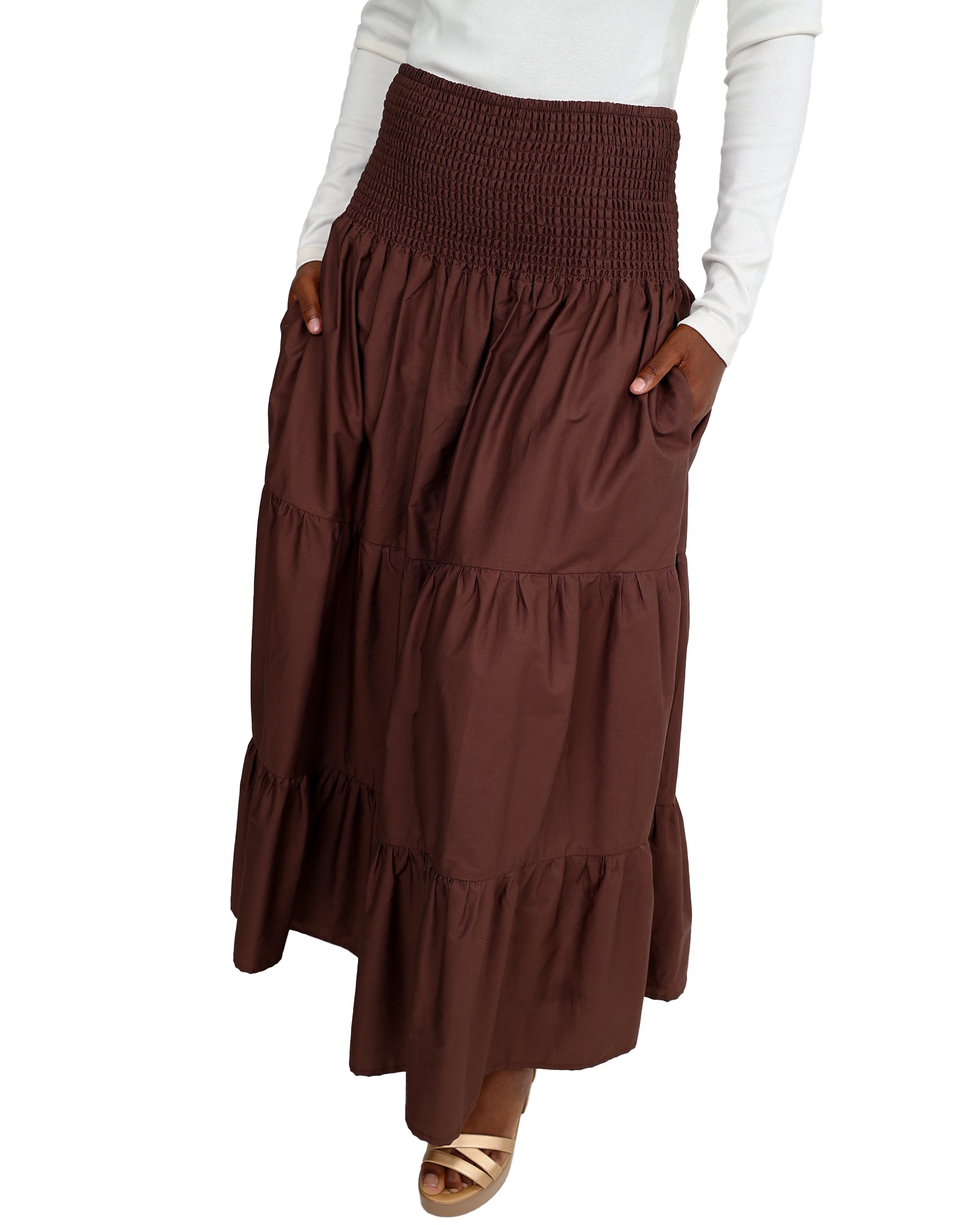 Liora Ruched Waist Tiered Maxi Skirt