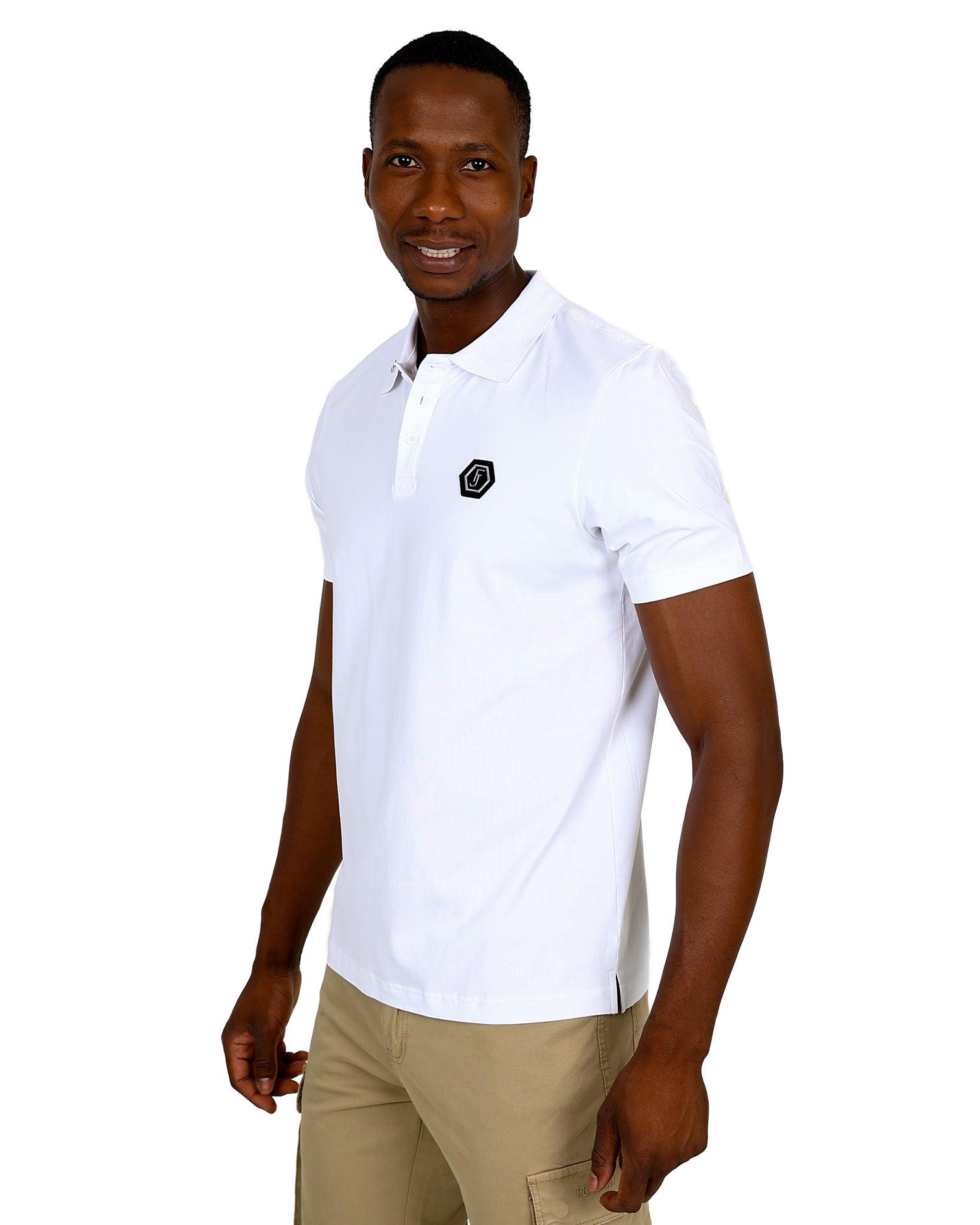 Ferrani Emblem Short Sleeve White Cotton Lycra Golfer
