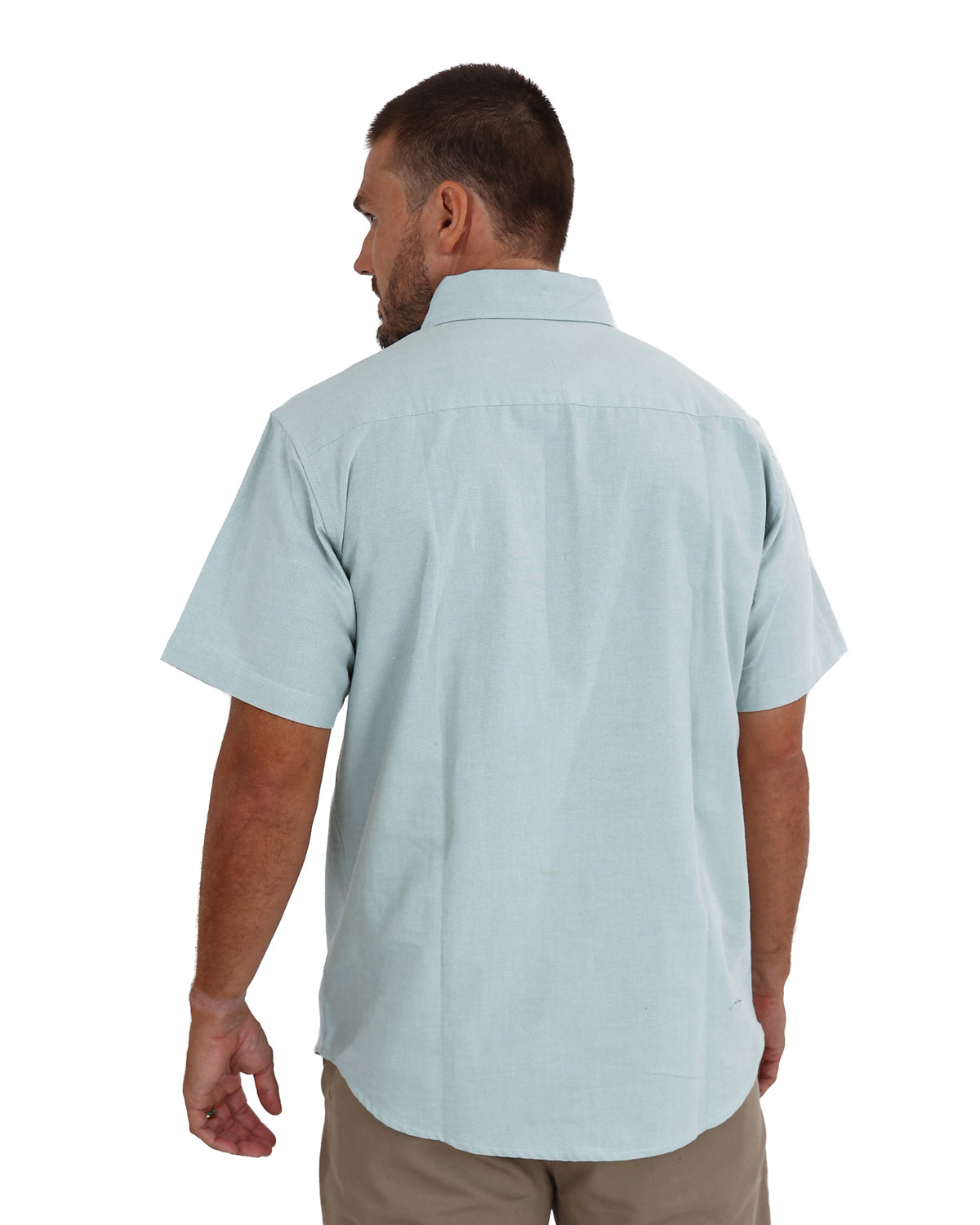Short Sleeve Mini Oxford Sage Cotton Shirt