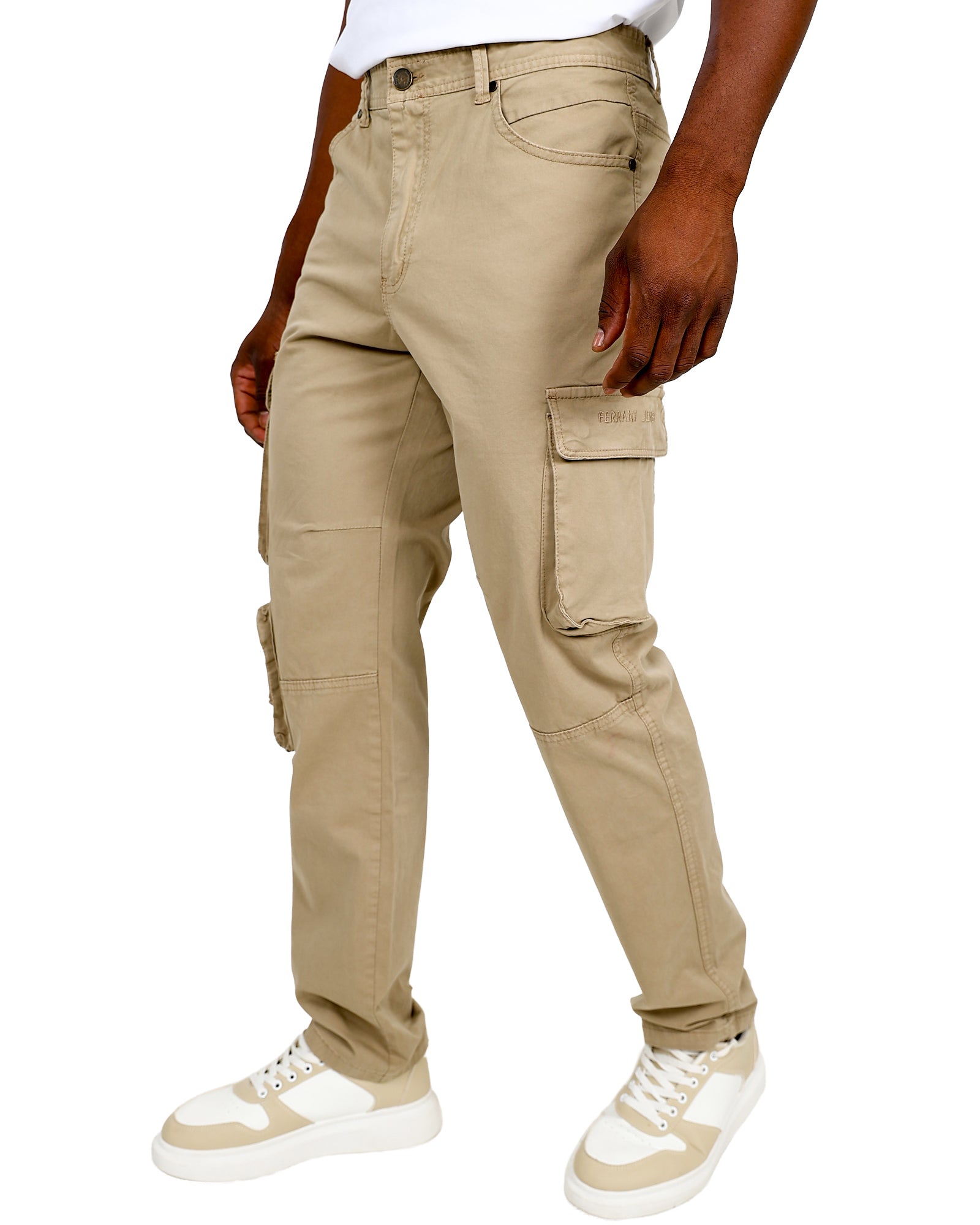 Ferrani Khaki 5 Pocket Cotton Stretch Cargo Pants