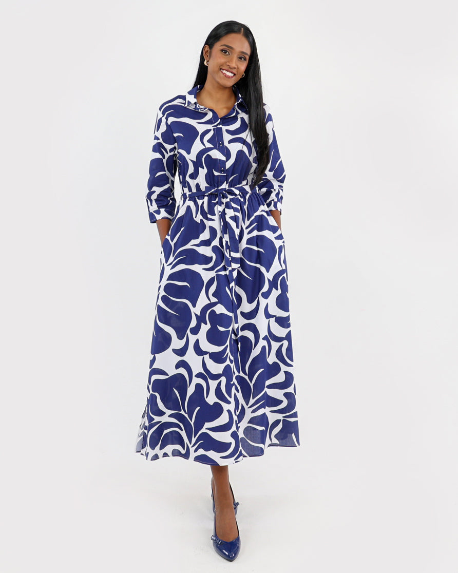 Ink Bloom Printed Pure Cotton Midi Dress