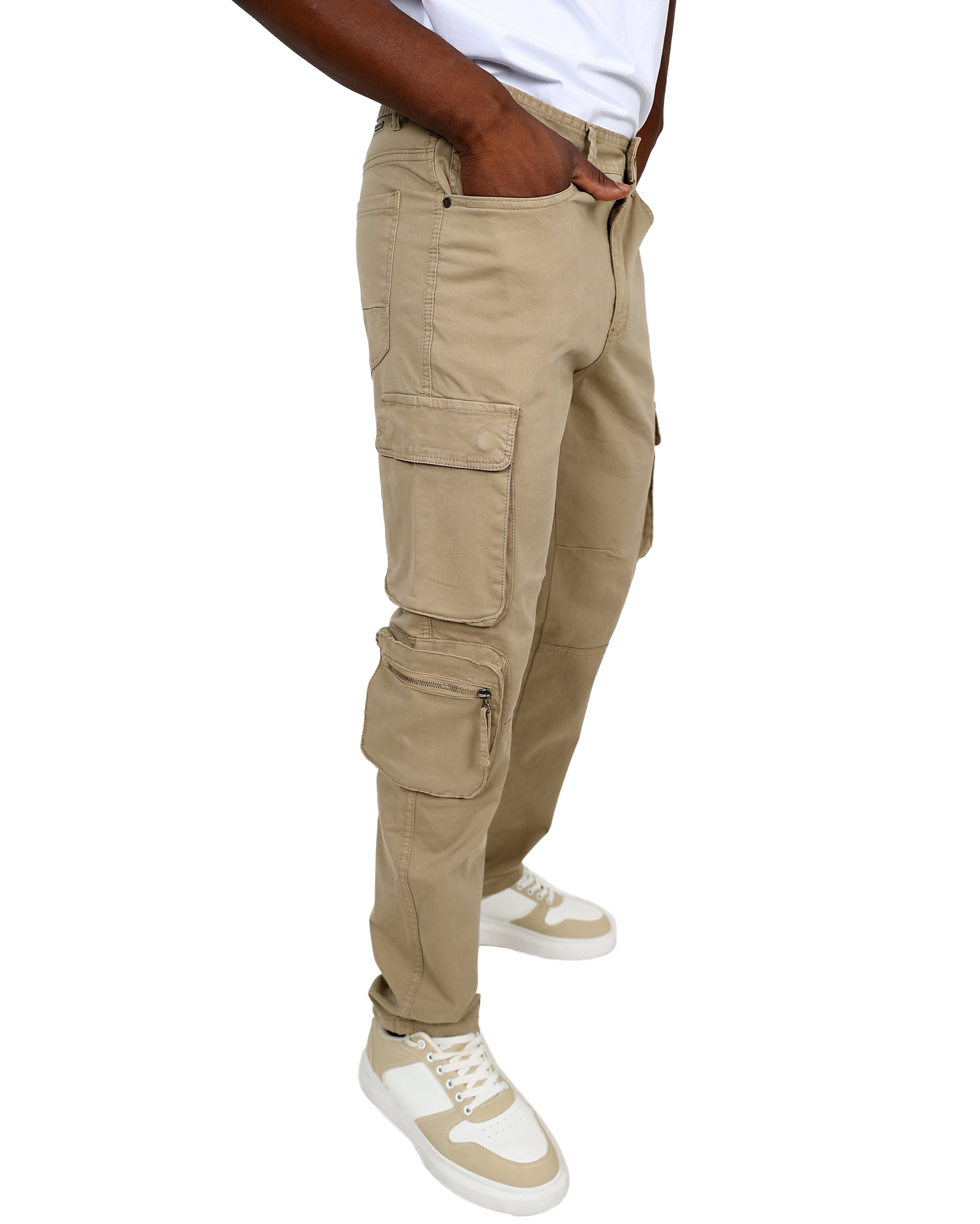 Ferrani Khaki 5 Pocket Cotton Stretch Cargo Pants