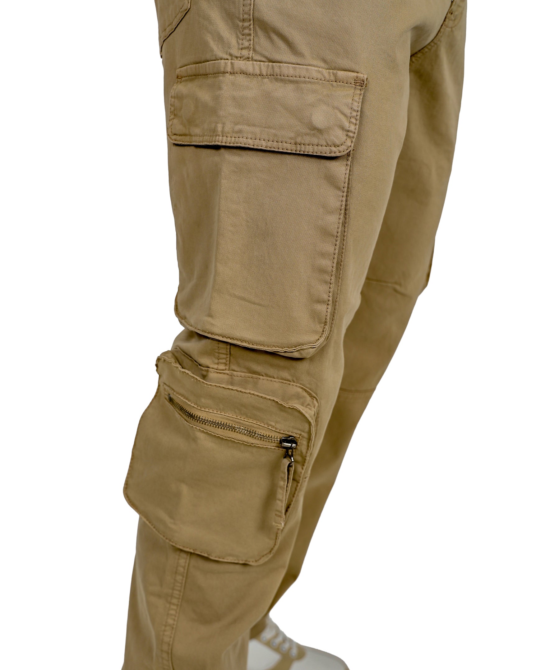 Ferrani Khaki 5 Pocket Cotton Stretch Cargo Pants