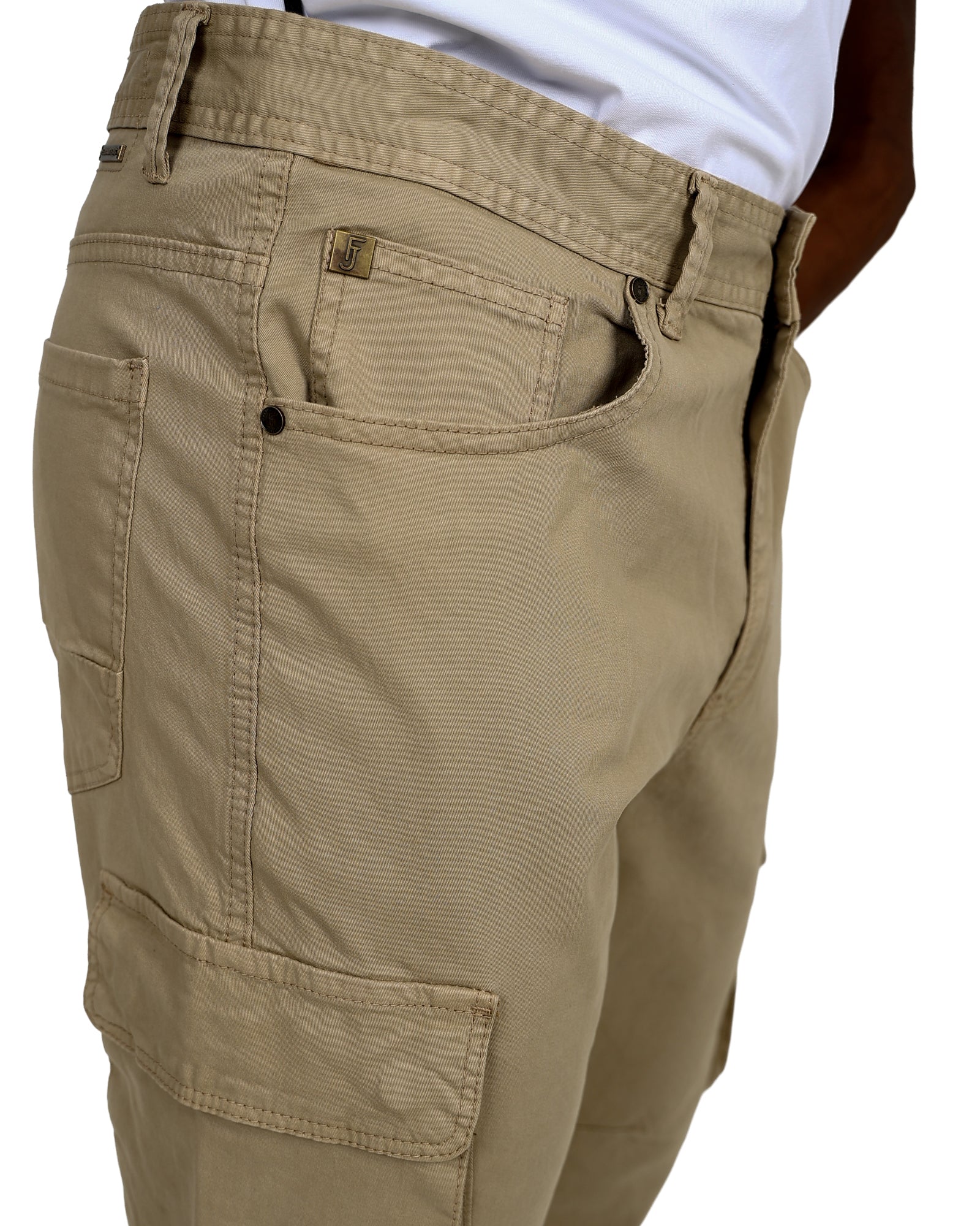 Ferrani Khaki 5 Pocket Cotton Stretch Cargo Pants