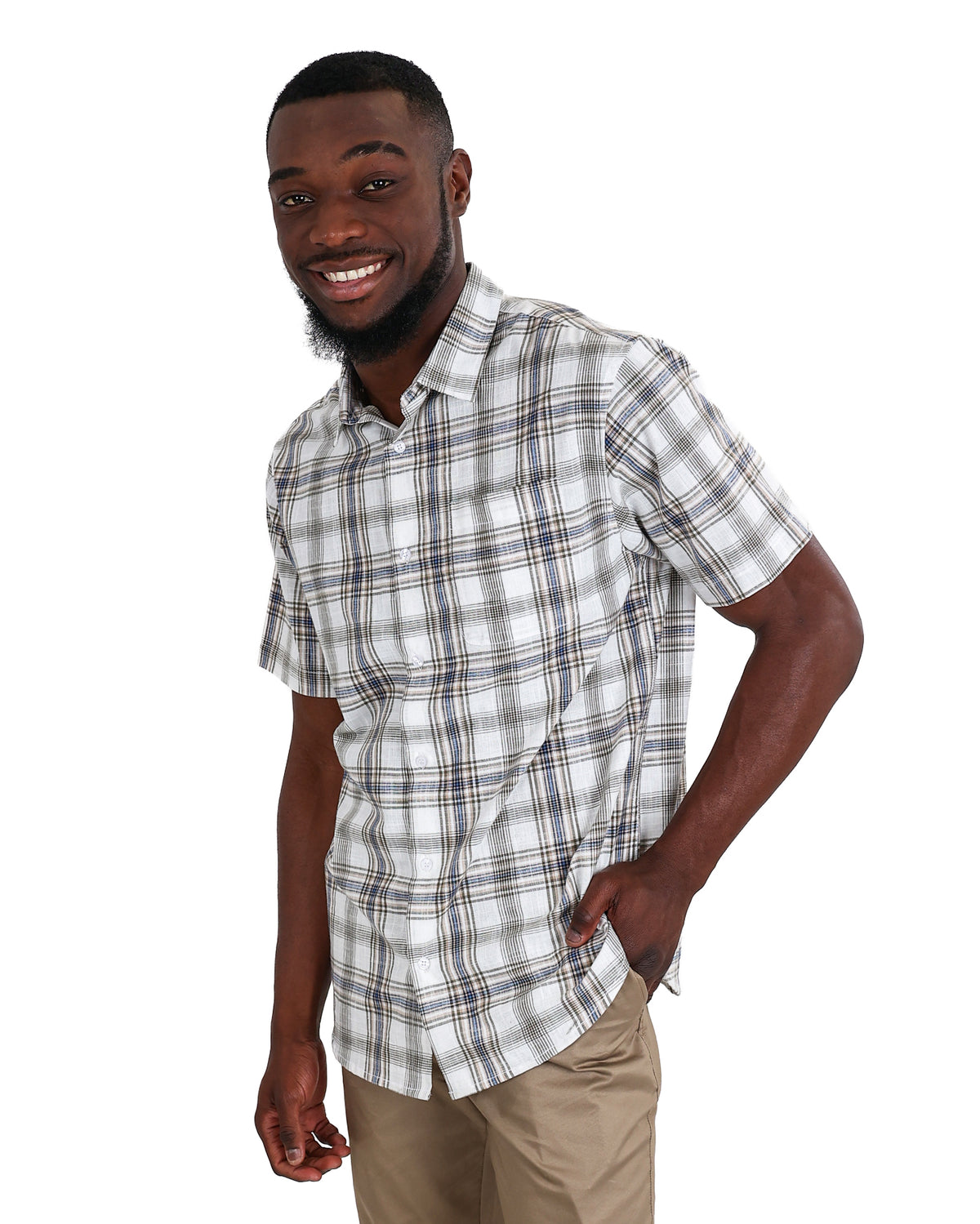 Short Sleeve Natural Cotton Slub Check Shirt