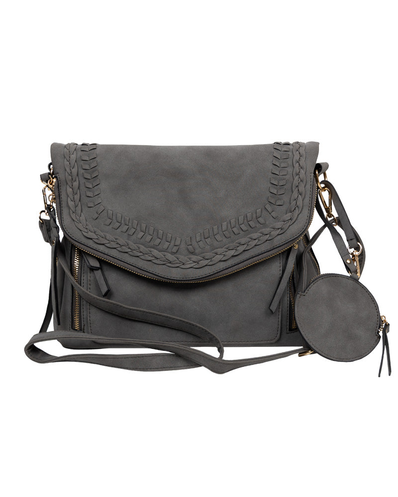 Grey Whipstitch Messenger Handbag