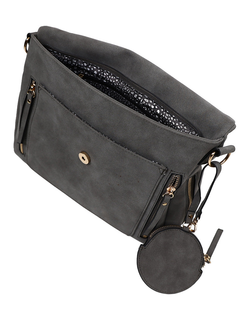 Grey Whipstitch Messenger Handbag