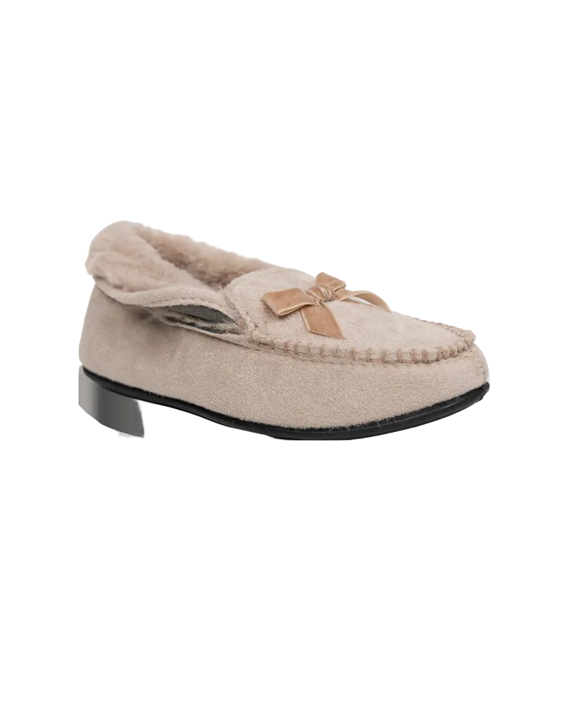 Bow Detail Fur Collar Moccasin Slippers