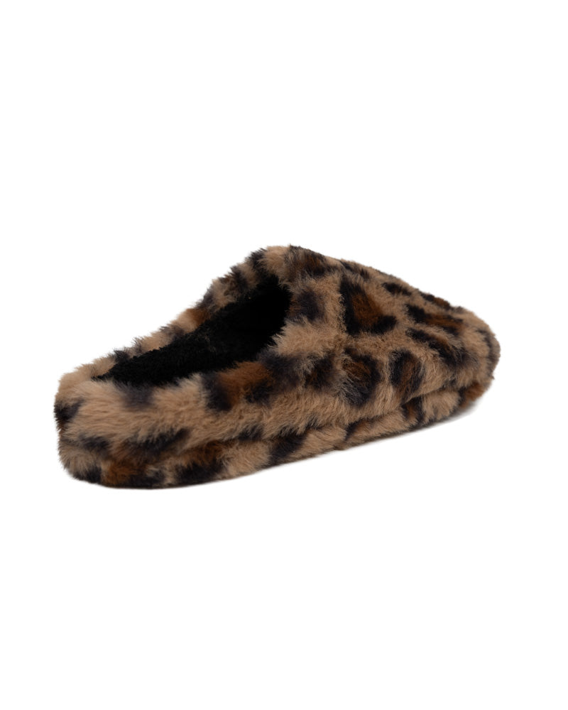 Leopard Print Plush Slip On Slipper