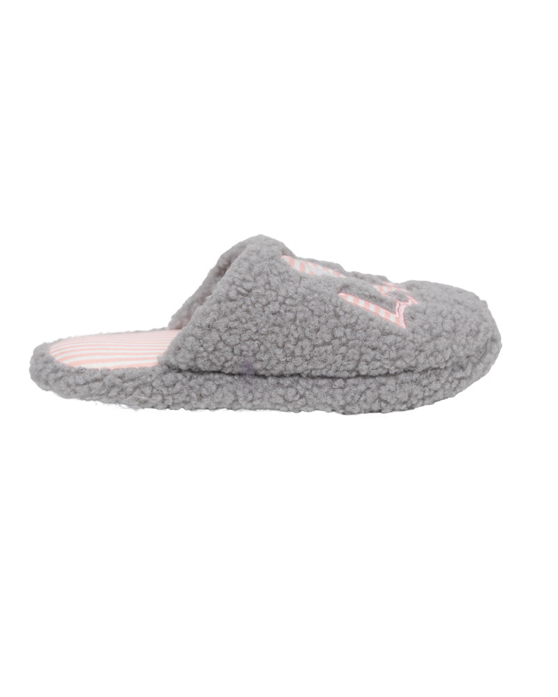 Grey Love Embroidered Push In Slipper