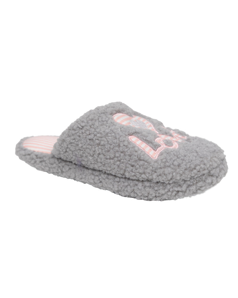 Grey Love Embroidered Push In Slipper
