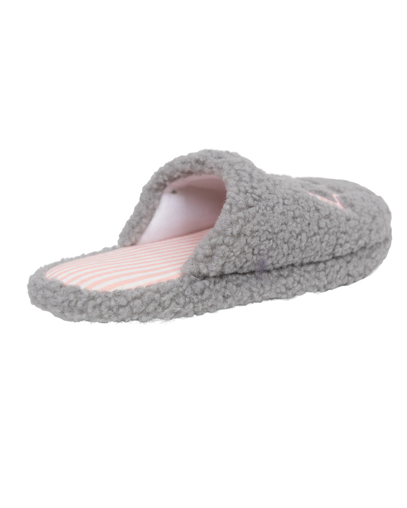 Grey Love Embroidered Push In Slipper