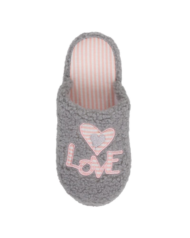 Grey Love Embroidered Push In Slipper