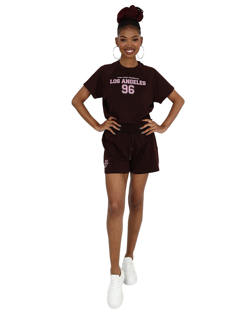 Short Sleeve Cropped Brown Los Angeles Graphic T-Shirt