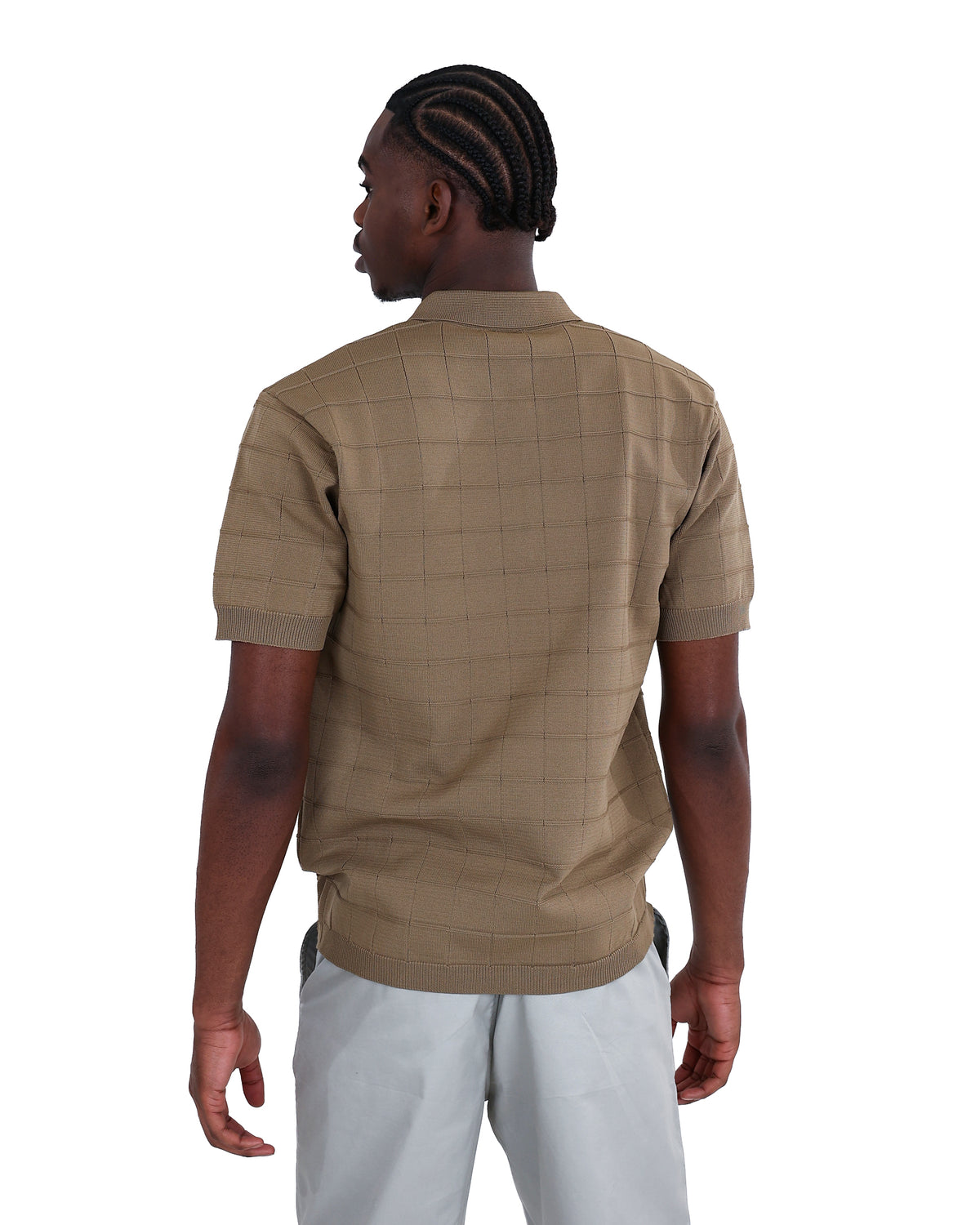 Short Sleeve Beige Zip Placket Golfer