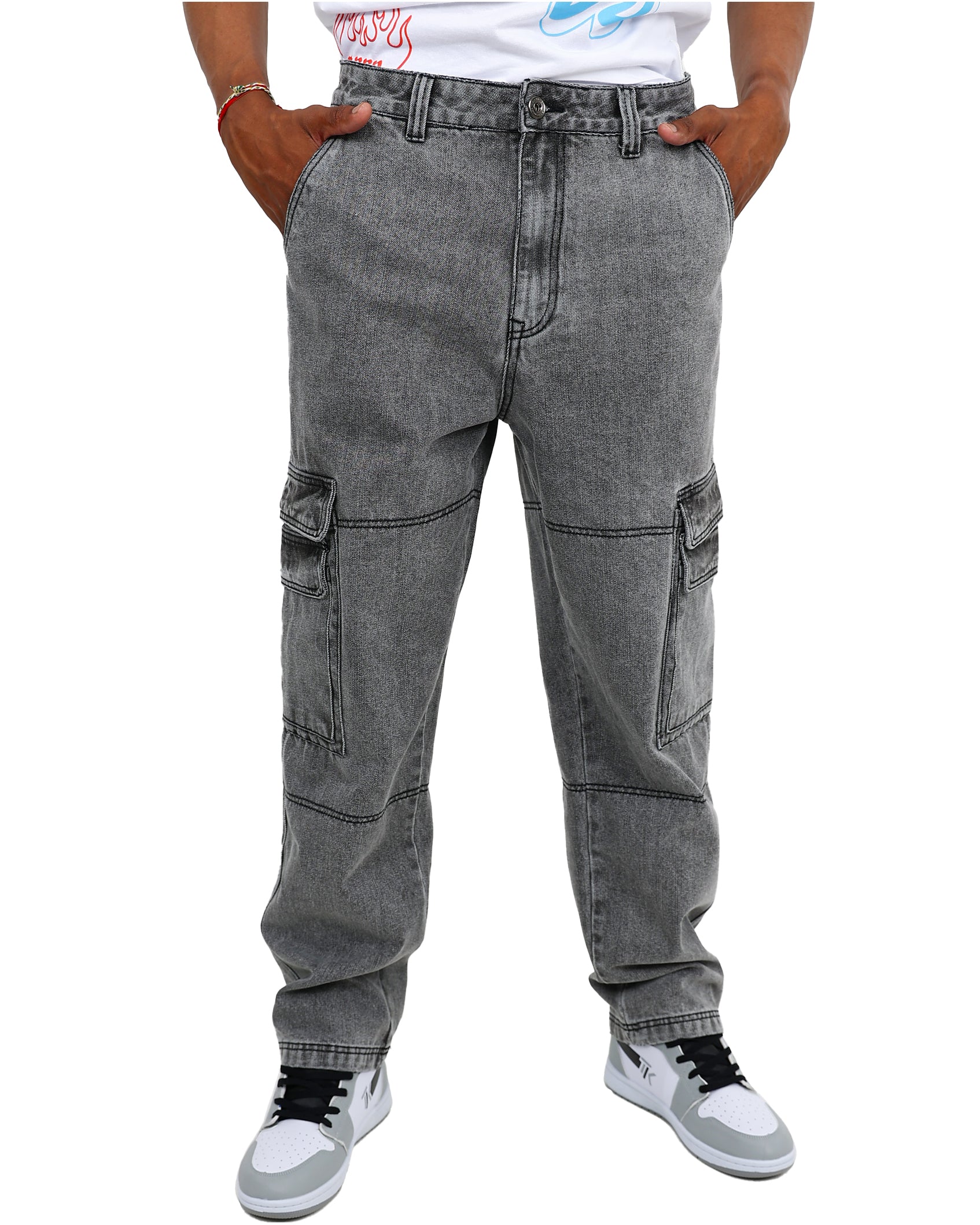 Dark Grey Relaxed Fit Cargo Jeans