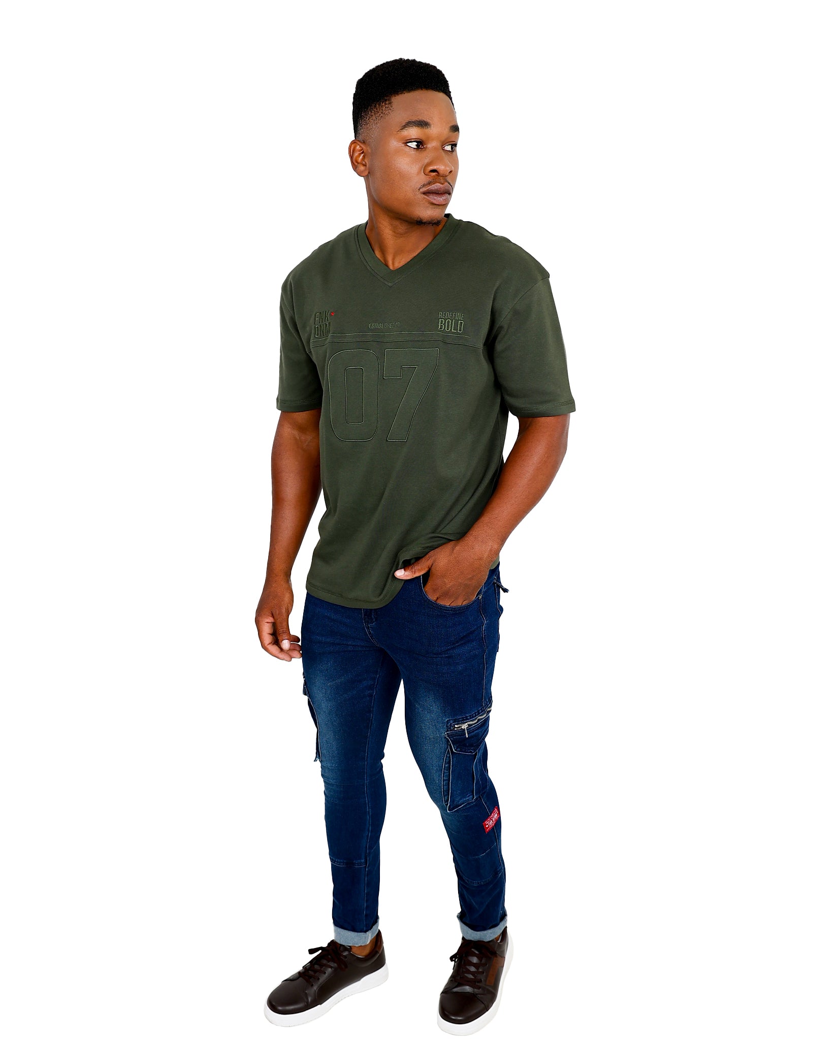 Funk Embroidered Jacquard Olive T-Shirt