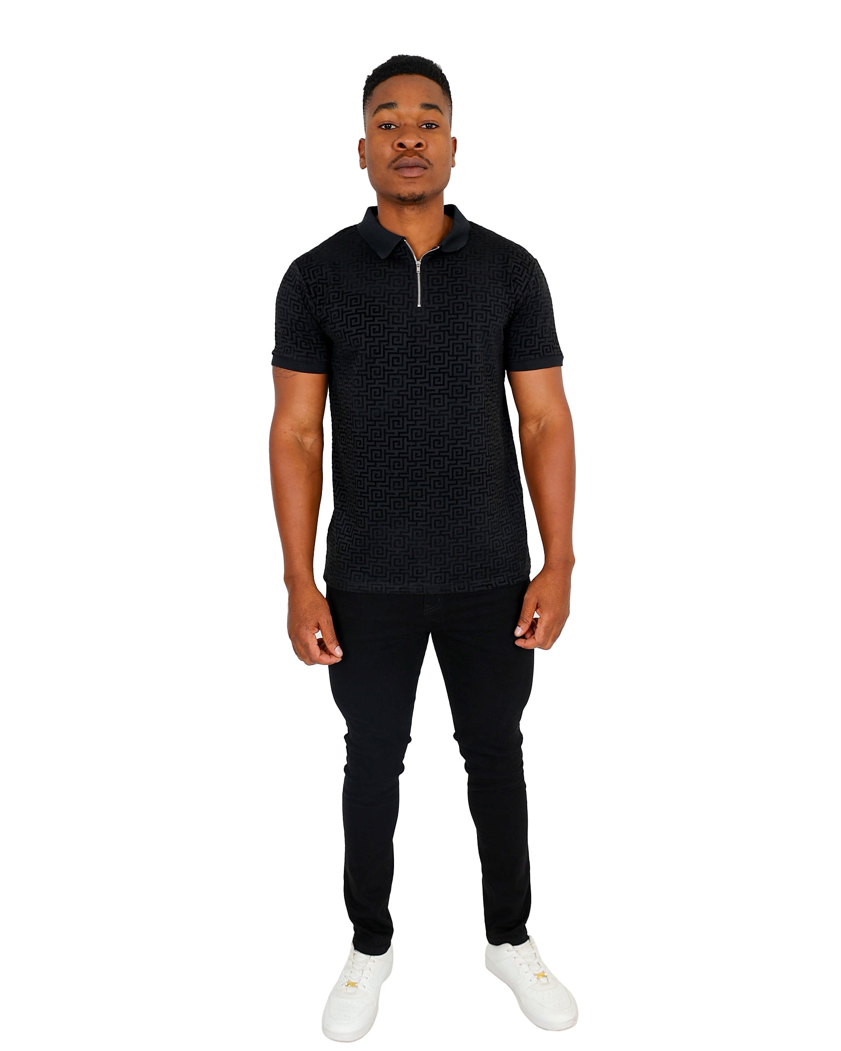 Funk Short Sleeve Black Flocked Zip-Up Golfer