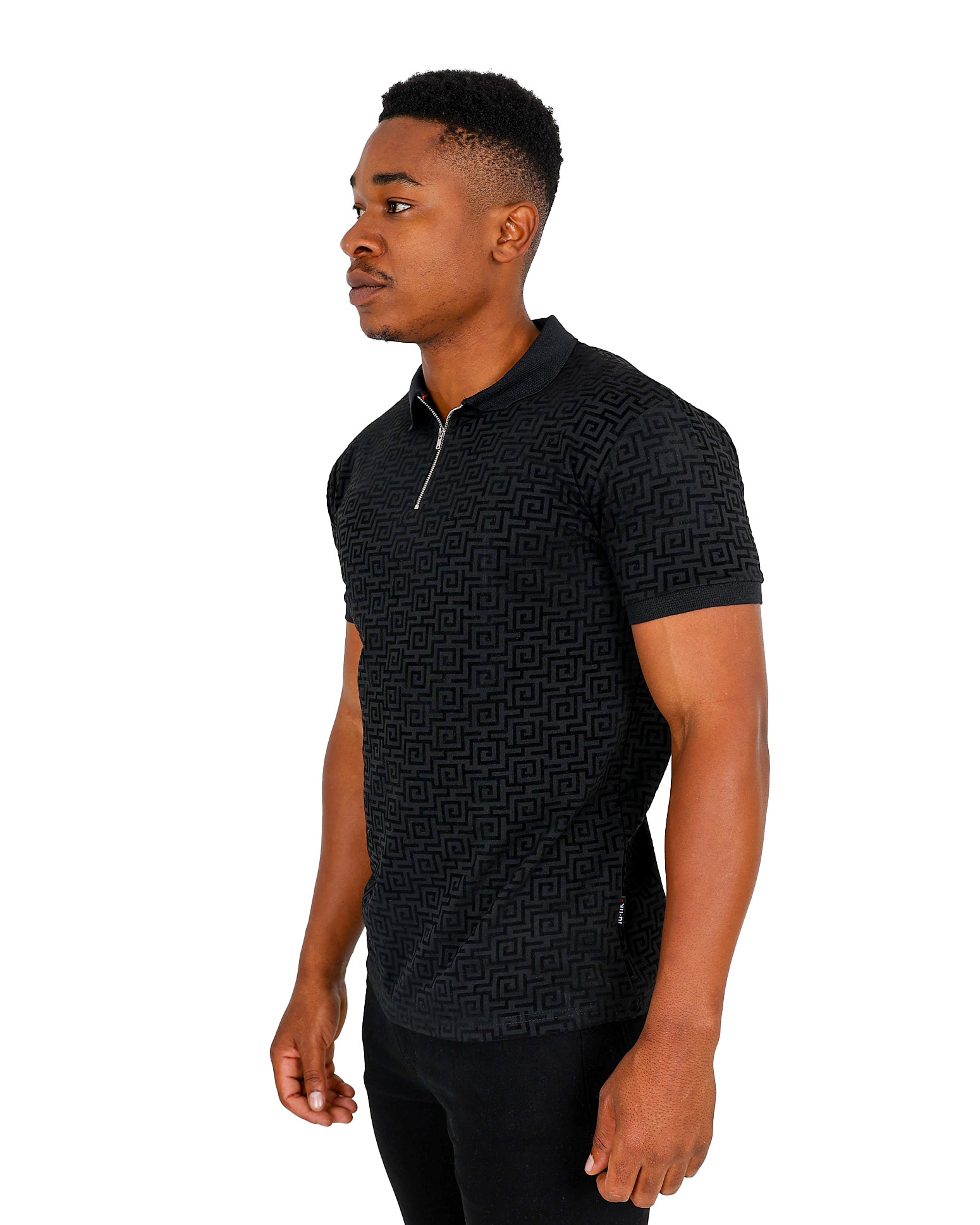 Funk Short Sleeve Black Flocked Zip-Up Golfer