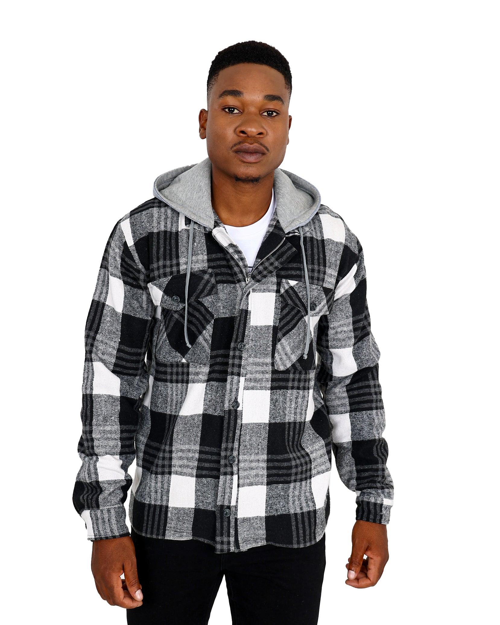 Funk Hooded Brushed Grey Flannel Shacket