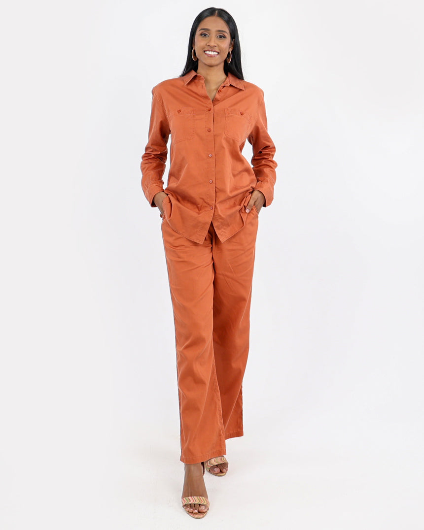 Elegant Straight Cotton-Tencel Trousers with Fluid Draping