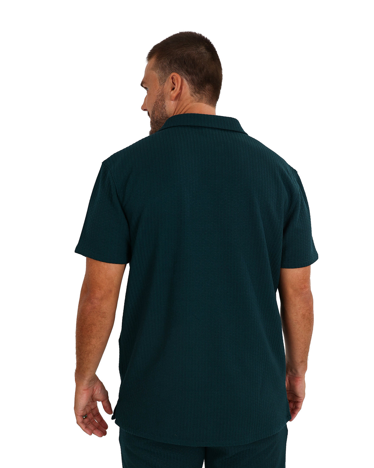 Short Sleeve Bottle Green Textured Shirt