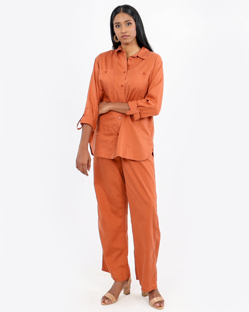 Elegant Straight Cotton-Tencel Trousers with Fluid Draping