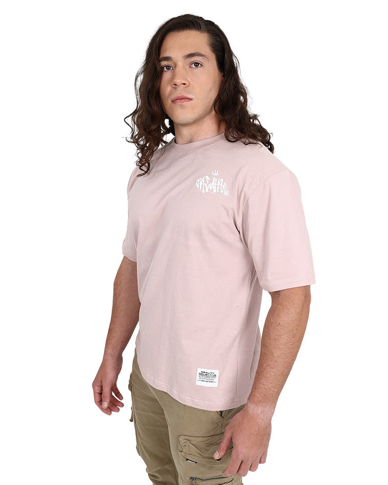 Short Sleeve Pink Graffiti Embroidered Look T-Shirt