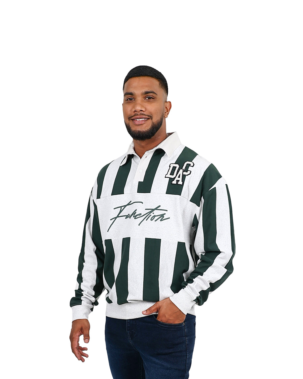 Long Sleeve Green & Grey Striped Rugby Inspired Golfer