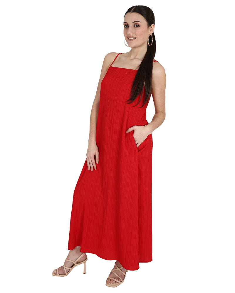 Red Square Neck Strappy Maxi Dress