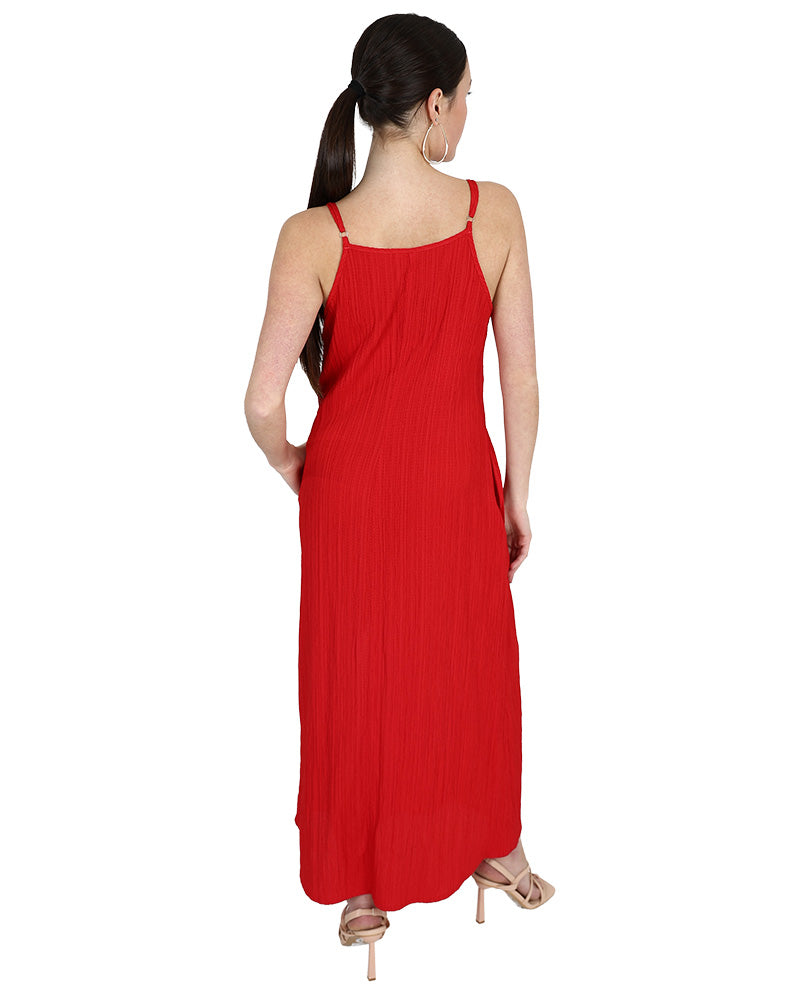 Red Square Neck Strappy Maxi Dress