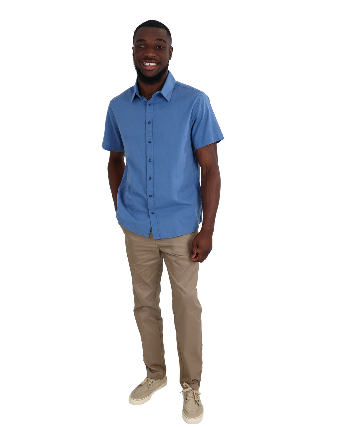 Short Sleeve Blue Linen Look Shirt