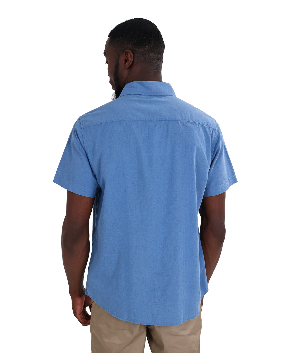 Short Sleeve Blue Linen Look Shirt