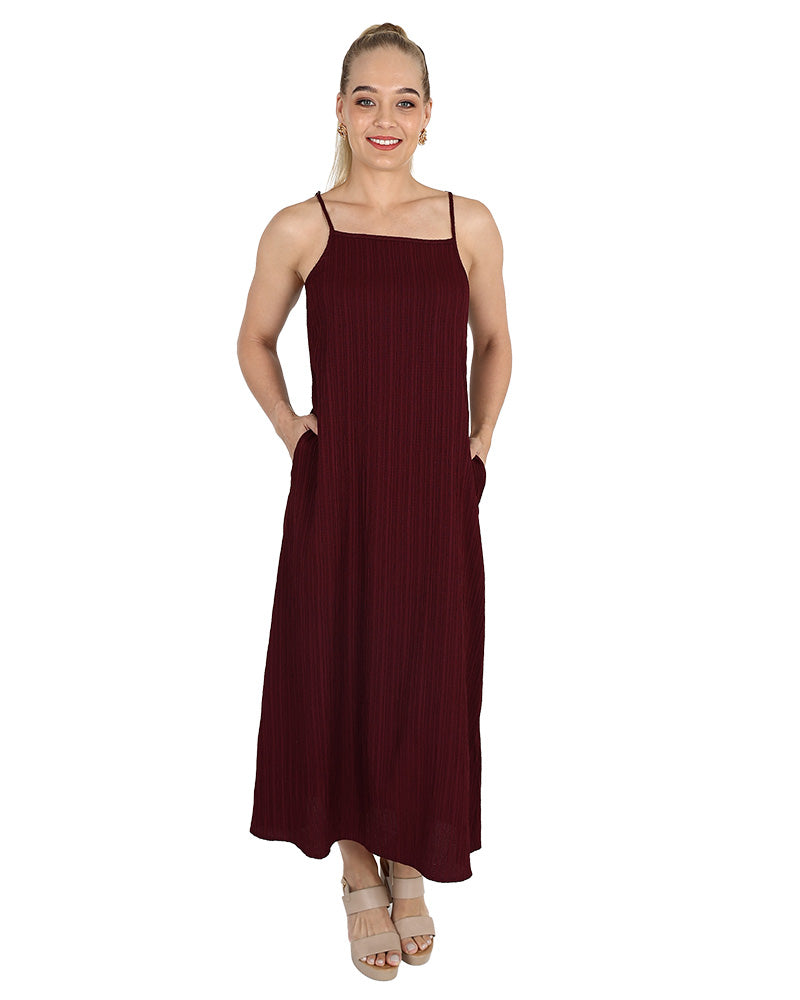 Burgundy Square Neck Strappy Maxi Dress