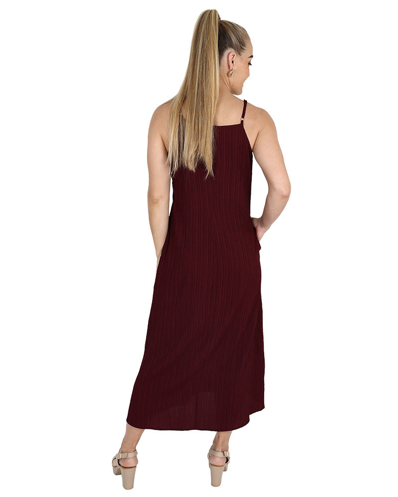 Burgundy Square Neck Strappy Maxi Dress